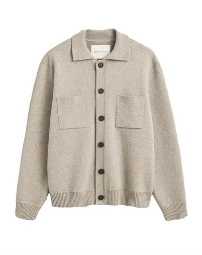 Gant - Double Overshirt Strik Cardigan - DK Sand Melange 